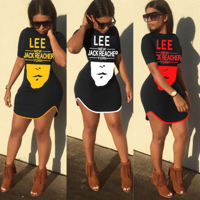 Fashion Pattern Letter Printed Plus Size Bodycon Mini Dress LSN761
