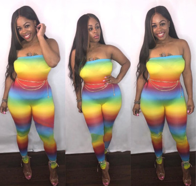Fashion sexy rainbow tie-dye printed tube top YS6044