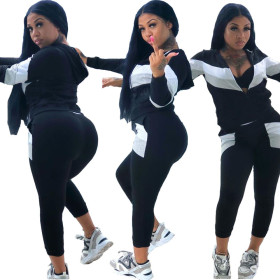 Sport Colors Patchwork Hooded Women Sets For Wholesale WJ5058