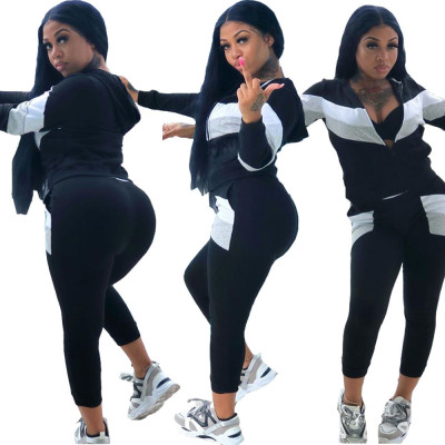 Sport Colors Patchwork Hooded Women Sets For Wholesale WJ5058