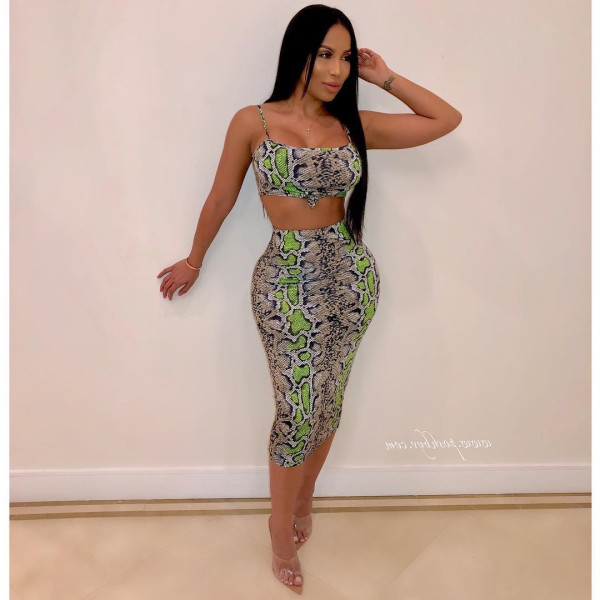 Sexy Print Bandeau Tops Midi Skirts Sets MTY6133