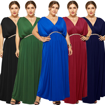 Sexy deep V high waist fashionable bat sleeve dress banquet dress FP3112