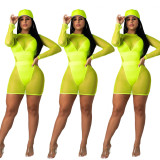 Plus Size Lady Sets Condole Belt Bikini Long Sleeve Mesh Dress ZH5096