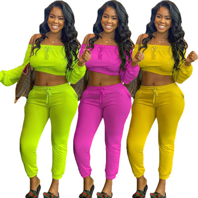 Women's Long Sleeve Sports Suit Pure Color Autumn Elastic Waist Running Suit AL112