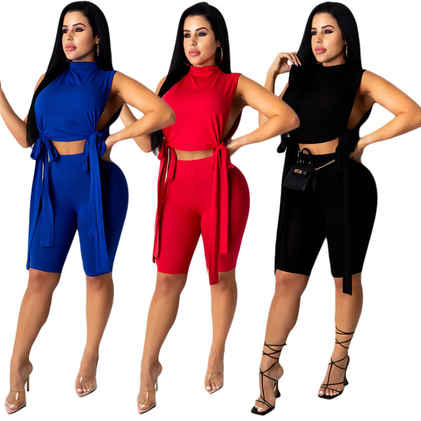Pure color sexy lace women's casual fashion suit YY5199