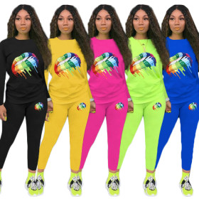Euramerican Bodycon Women Lip Printing Track Suits MTY6201