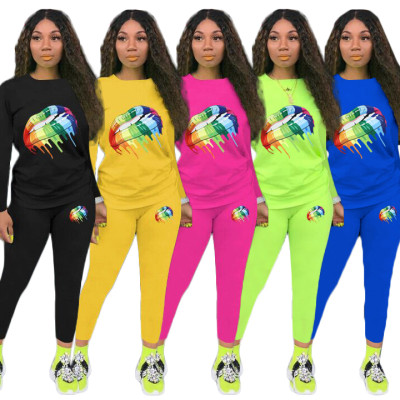 Euramerican Bodycon Women Lip Printing Track Suits MTY6201