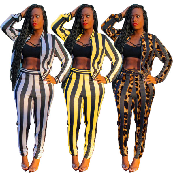 Autumn Winter Cheap Bodycon Long Style 2 Piece Stripe Outfits MR219