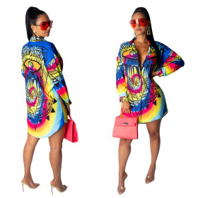 Street Style Ladies Printing Button Down Shirt Dress YYZ723