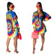 Street Style Ladies Printing Button Down Shirt Dress YYZ723