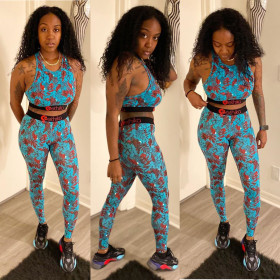 Sleeveless printed webbing pants set 2 piece set BN079