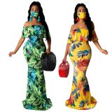 Sexy Digital Printed Off Shoulder Bodcon Long Dress SMR9660