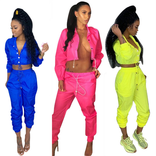 Sport Solid Crop Top Elastic Skinny Pants With Pockets LS6235