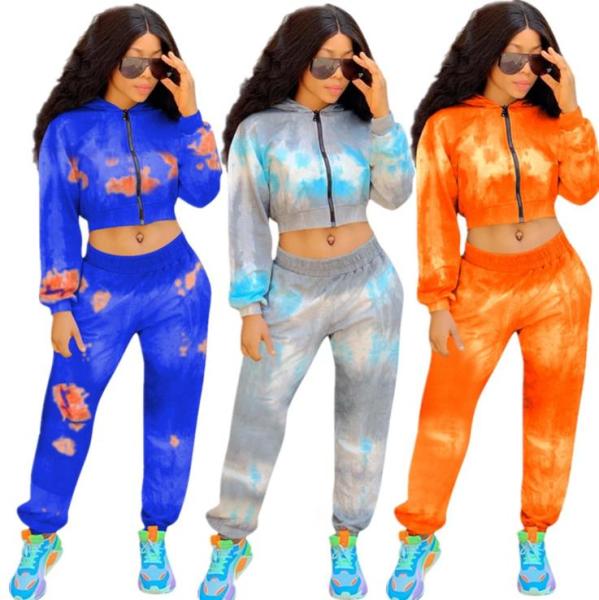 Color block fold stitching casual fashion hooded two-piece suit YMT6170