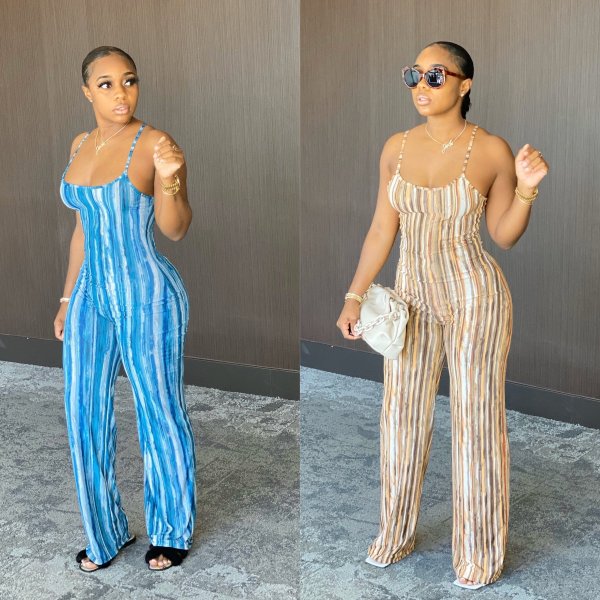 Sexy Suspenders Backless Striped Printeed Jumpsuit N9215