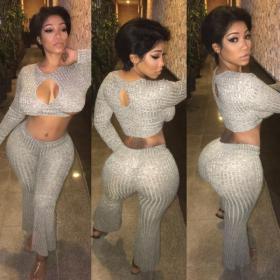 Sexy Open Bust Crop Tops With Pencil Pants Fashion Women Sets F8046