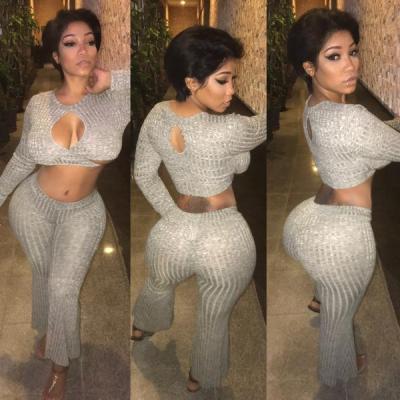 Sexy Open Bust Crop Tops With Pencil Pants Fashion Women Sets F8046