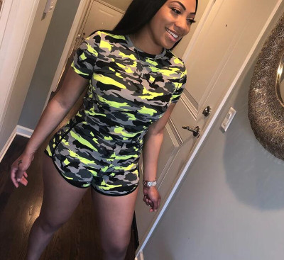Camouflage print T-shirt shorts sports two-piece suit LML005