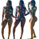 Fashion Long Sleeve Bikini Top Printing Bodycon Top F8197