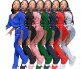 Sports Solid Color Zipper Long Sleeves Hooded Pocket Cardigan With Pleated Split Trousers Two Piece