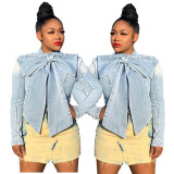 Denim Plus Size Slim Bodycon Women Casual Tied Top SMR9493