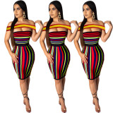 Unique Sexy Off Shoulder Striped Midi Dress AMM8123
