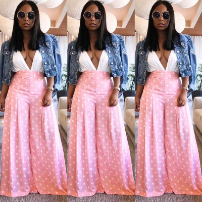 Polka Dot High Waist Wide Leg Pants For Women K8765