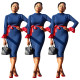 Elegant Women Flare Sleeves Midi Dress With Belt SDD9084