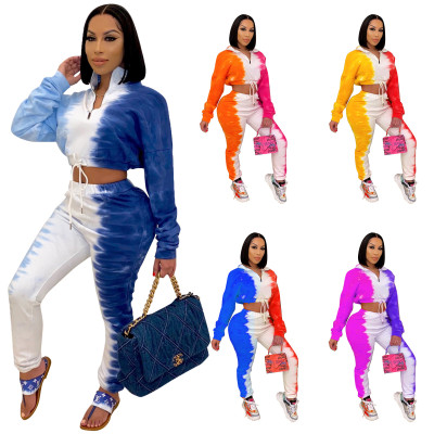 Gradient tie-dye printing sports casual suit women CM798