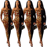Wholesale Price Lady Printed Splicing Off Shoulder Long Dress OMY8001