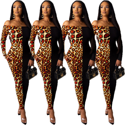 Wholesale Price Lady Printed Splicing Off Shoulder Long Dress OMY8001