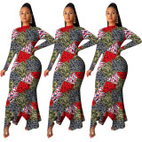 Camouflage Plaid Printed Bodycon Fishtail Dress For Sale ZH5139