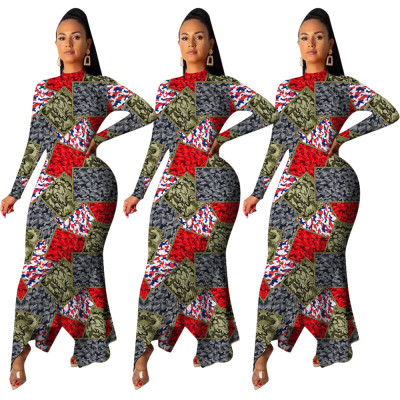 Camouflage Plaid Printed Bodycon Fishtail Dress For Sale ZH5139