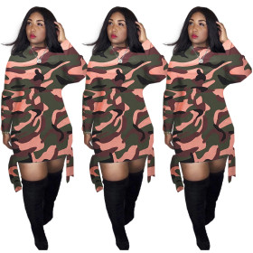 Factory Price Long Sleeves Bandage Camouflage Dress HR8072