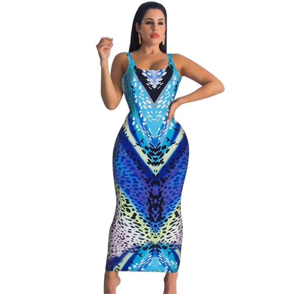 Sexy split hem printed dress FA7004