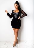 Sexy long sleeve leather skirt P8513