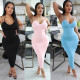 Women's solid color suspenders sexy tight bag hip dress halter dress LML120