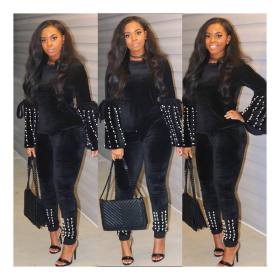 Black Beading Velvet Sports Suits MA6091