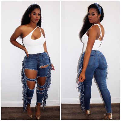 Women's jeans ripped holes show thinness women's trousers trousers JLX6011