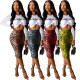 Cheap Sets Long Sleeves Letters T-Shirt Leopard Printing Mid Skirt M946