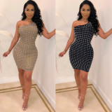Sexy backless strapless big diamond irregular slim nightclub skirt FS70