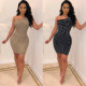 Sexy backless strapless big diamond irregular slim nightclub skirt FS70