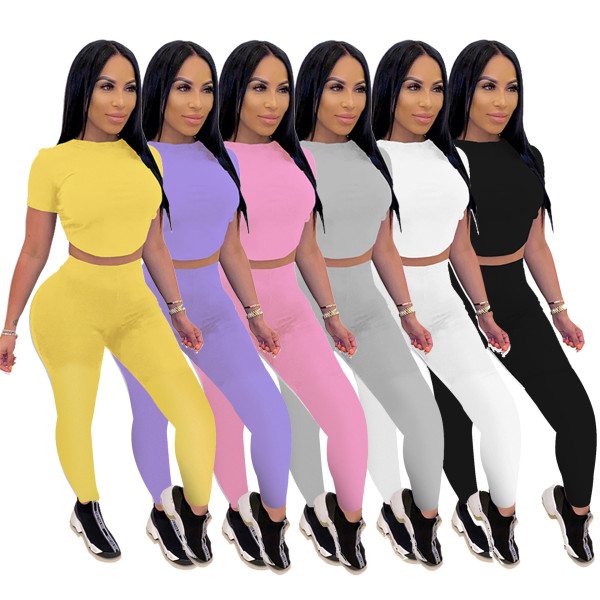 Two-piece fashion short back lace short sleeve trousers YFW8093