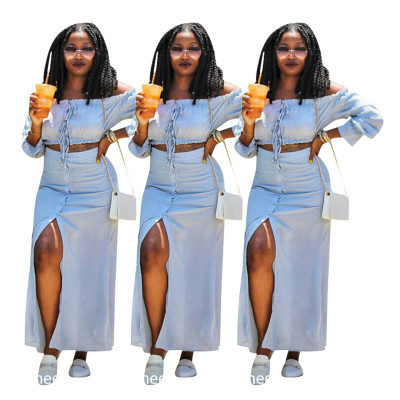Stylish Skirt Suits Off Shoulder Top Button Down Dress SDD9049