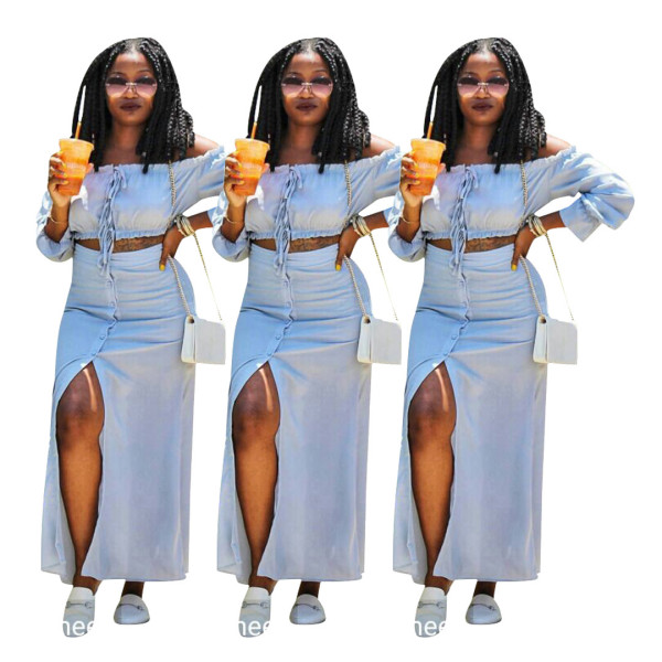 Stylish Skirt Suits Off Shoulder Top Button Down Dress SDD9049