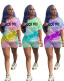 Gradient bottom English printing hedging two piece set LY5822