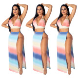 Mature Women Sets Sexy Bra Top High Split Long Skirt SDD9133