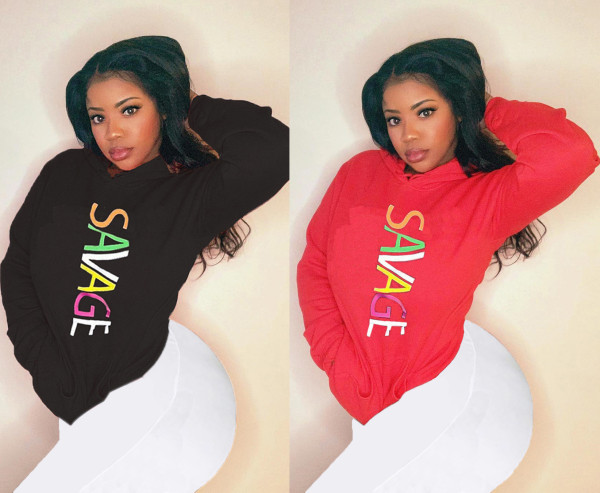 Letters Printing Hooded Top Long Sleeves Women Hoodie LMM8083