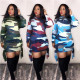 Camouflage Multicolor Hem Lace Up Long Sleeve Dress MOM5028