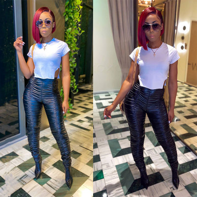 Sexy skinny ruffled leather trousers ME2879